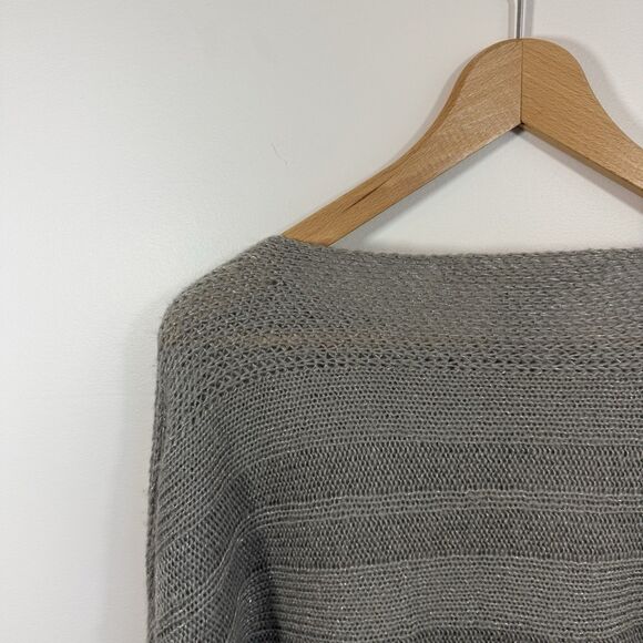 Max Studio Cable Knit Sweater XL Dolman Sleeve Silver Gray Metallic Winter Fall - Picture 4 of 11